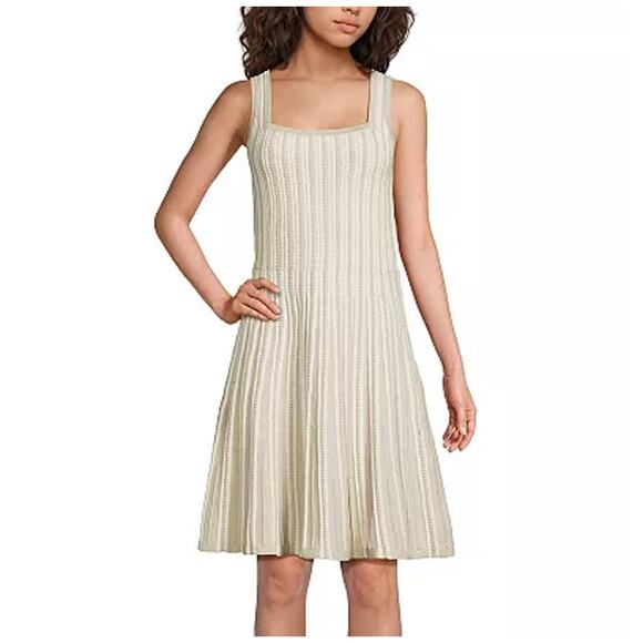 Lands' End Square Neck Above Knee Sweater Dress Oatmeal Heather Women's Size S - Picture 1 of 5